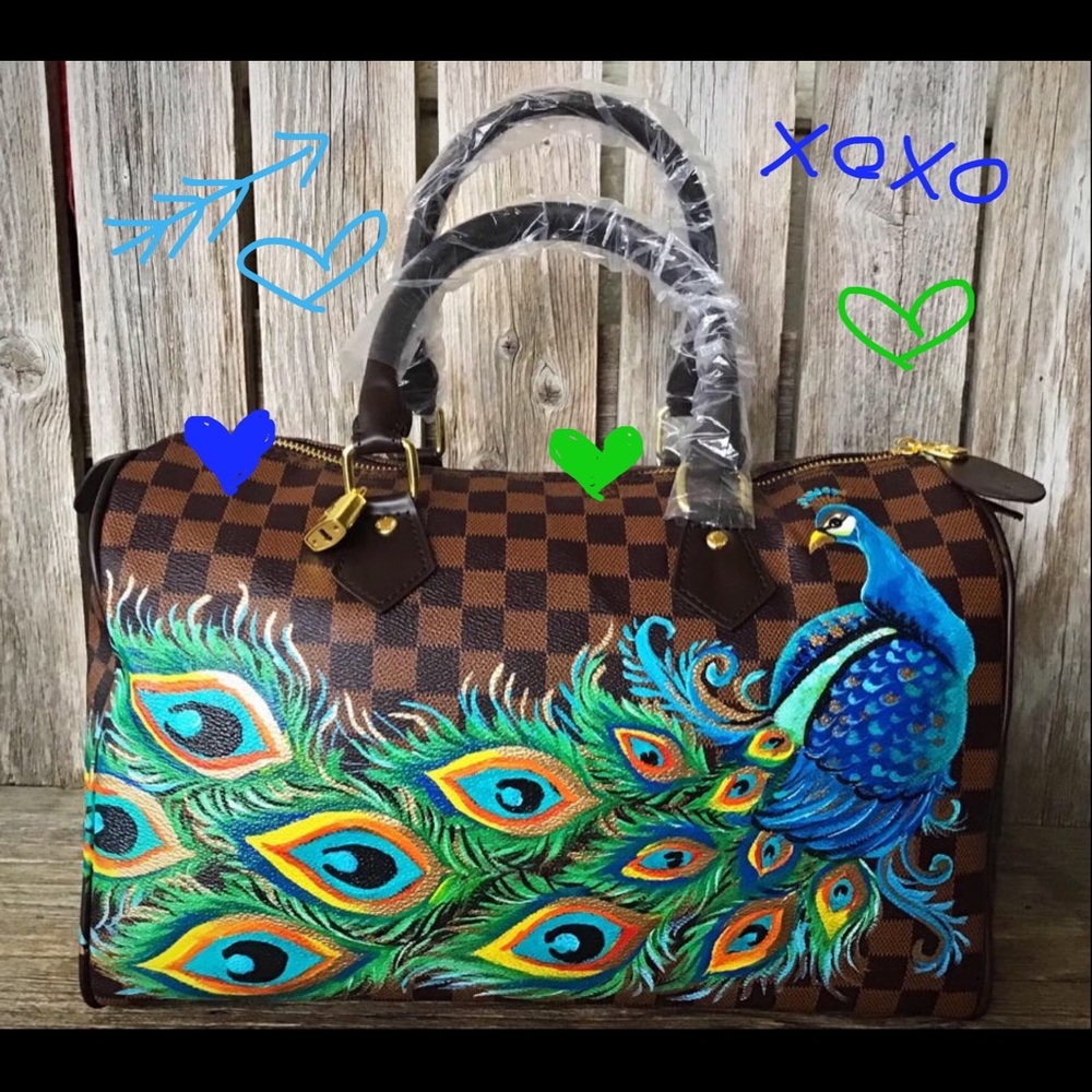 Handpainted Coated Canvas Peacock purse